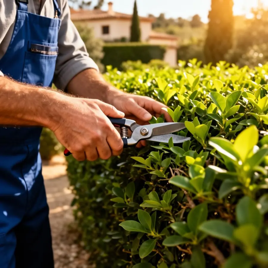 Jardinero podando setos en Alicante